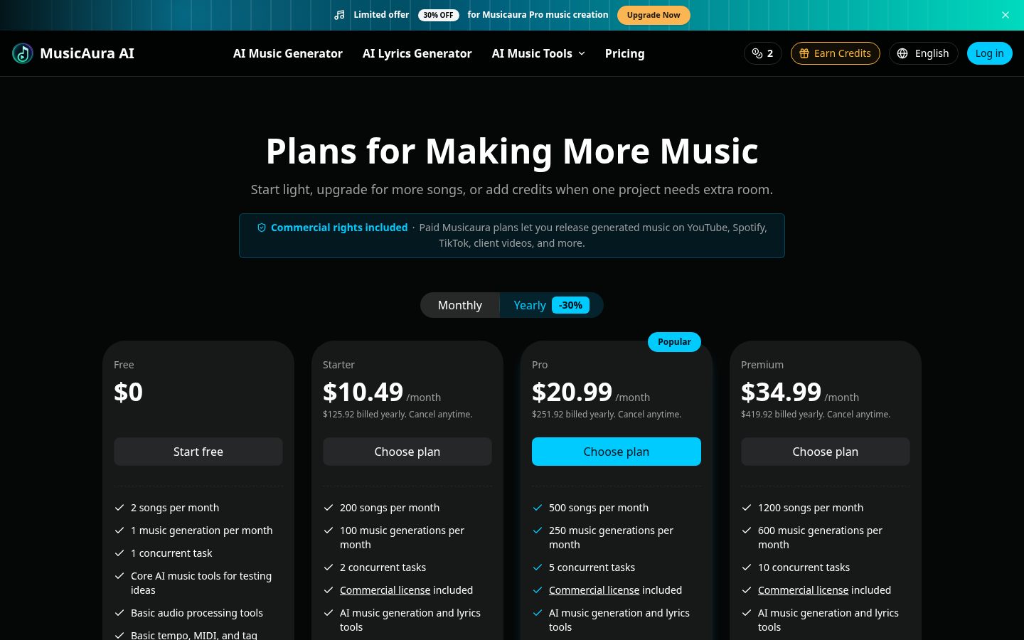 MusicAura AI Pricing