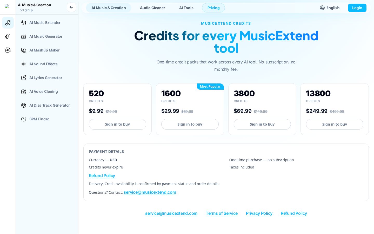 MusicExtend Pricing