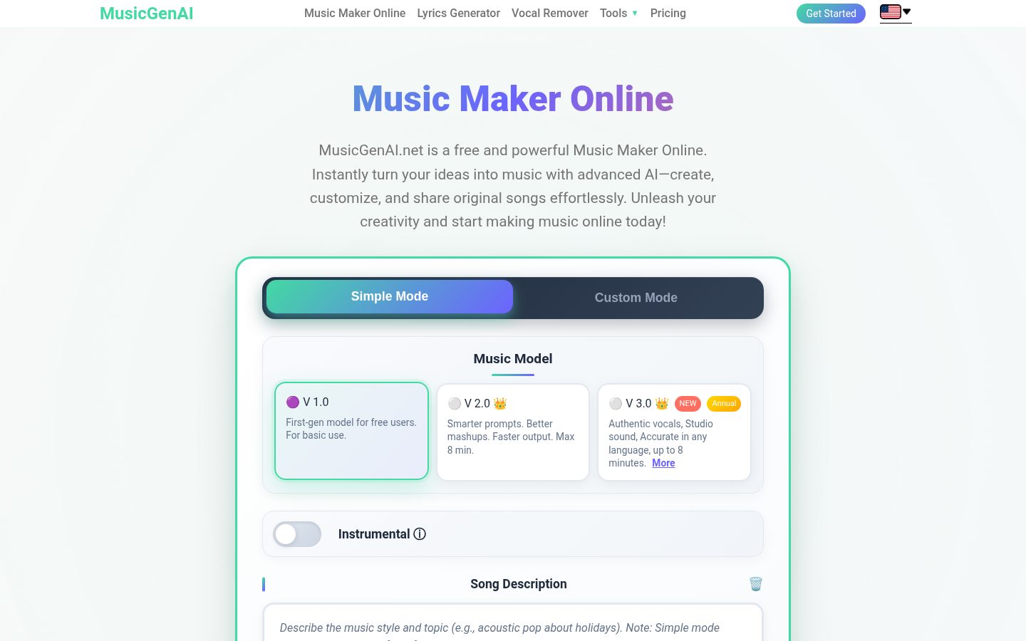 MusicGenAI Homepage