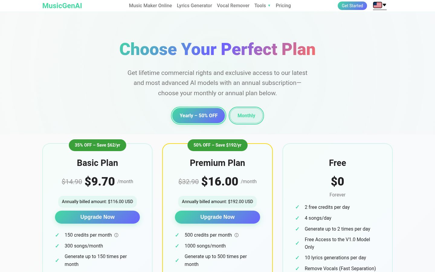 MusicGenAI Pricing