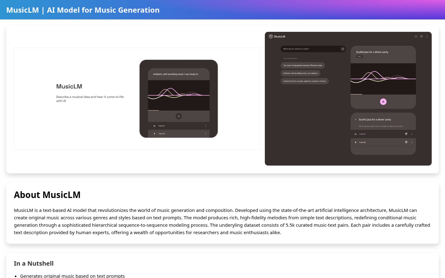 MusicLM Homepage