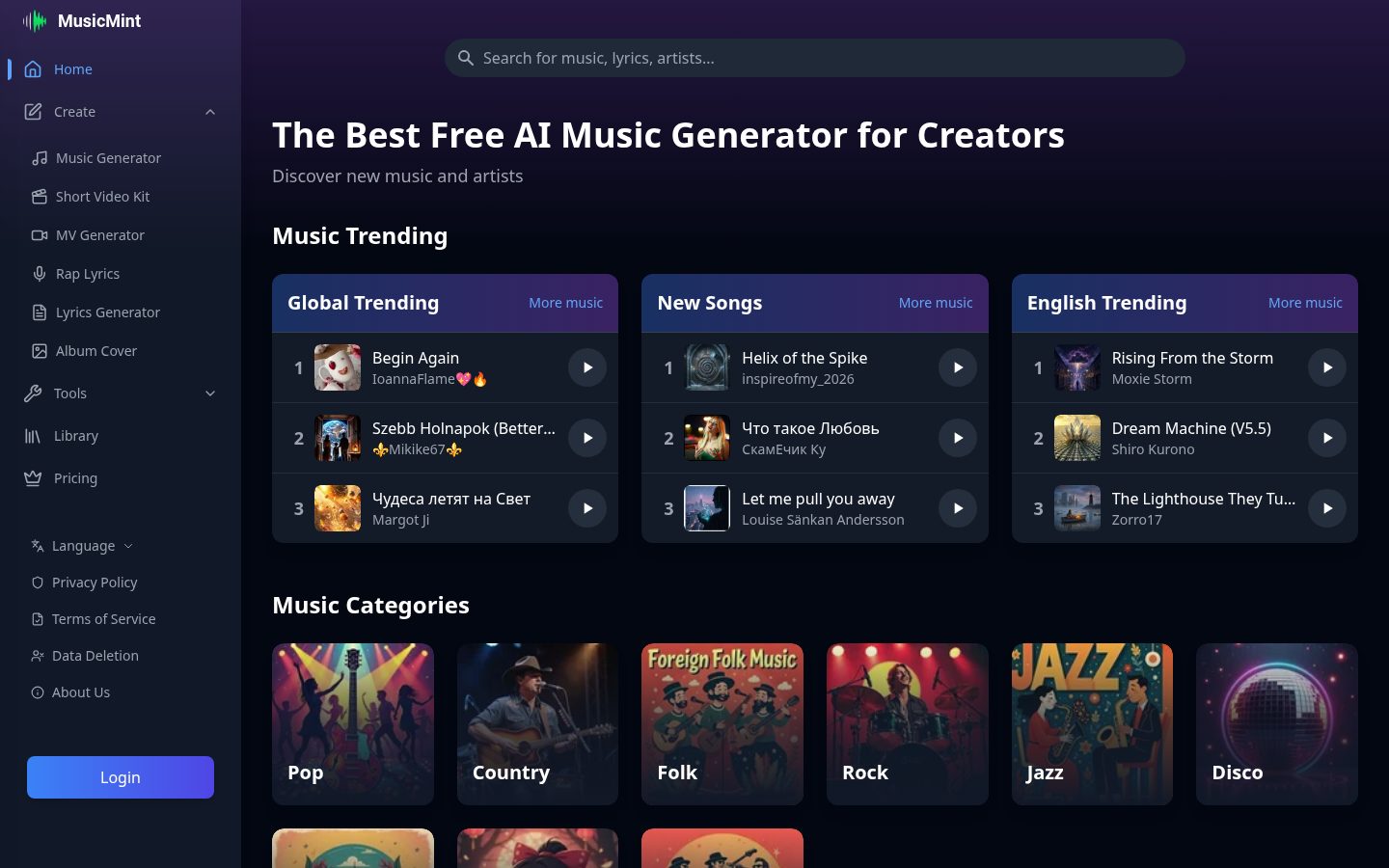 MusicMint Homepage