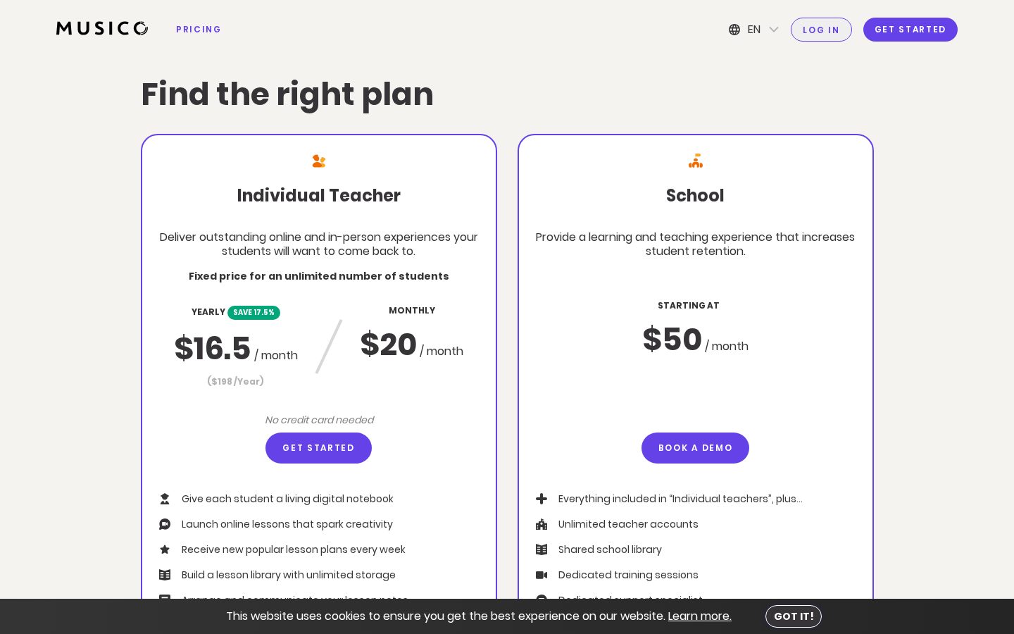 MusiCo Pricing