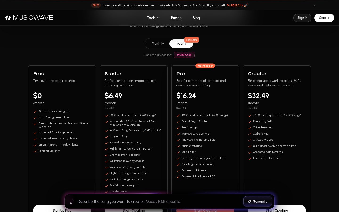 MusicWave.ai Pricing
