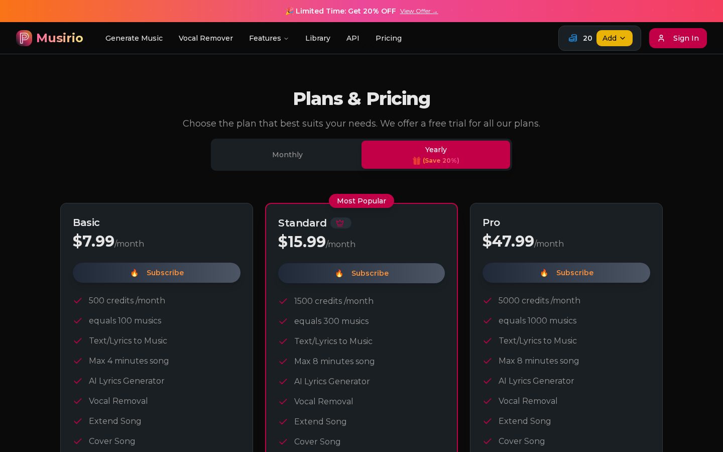 Musirio Pricing