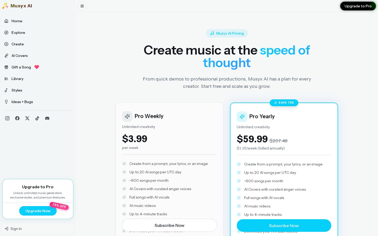 Musyx AI Pricing