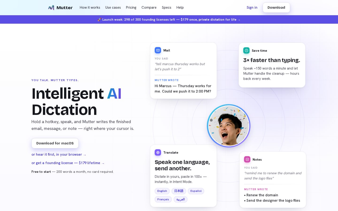 Mutter AI Dictation Homepage