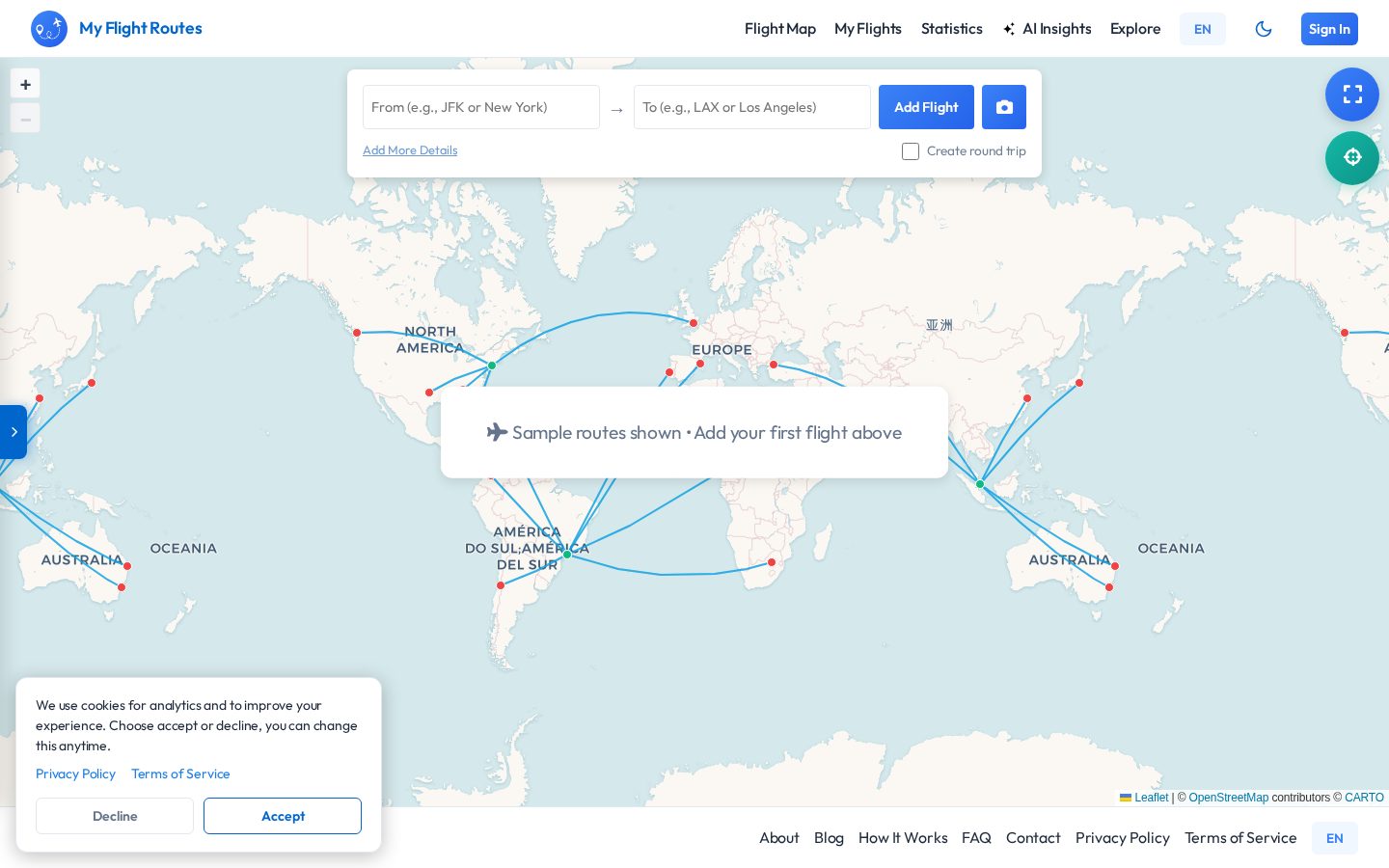 My Flight Routes Homepage