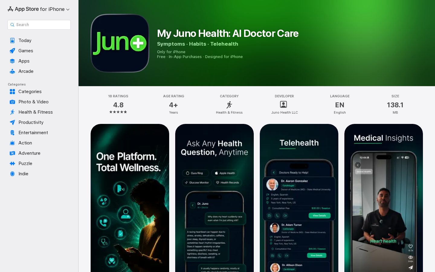 My Juno Health: AI Doctor Homepage