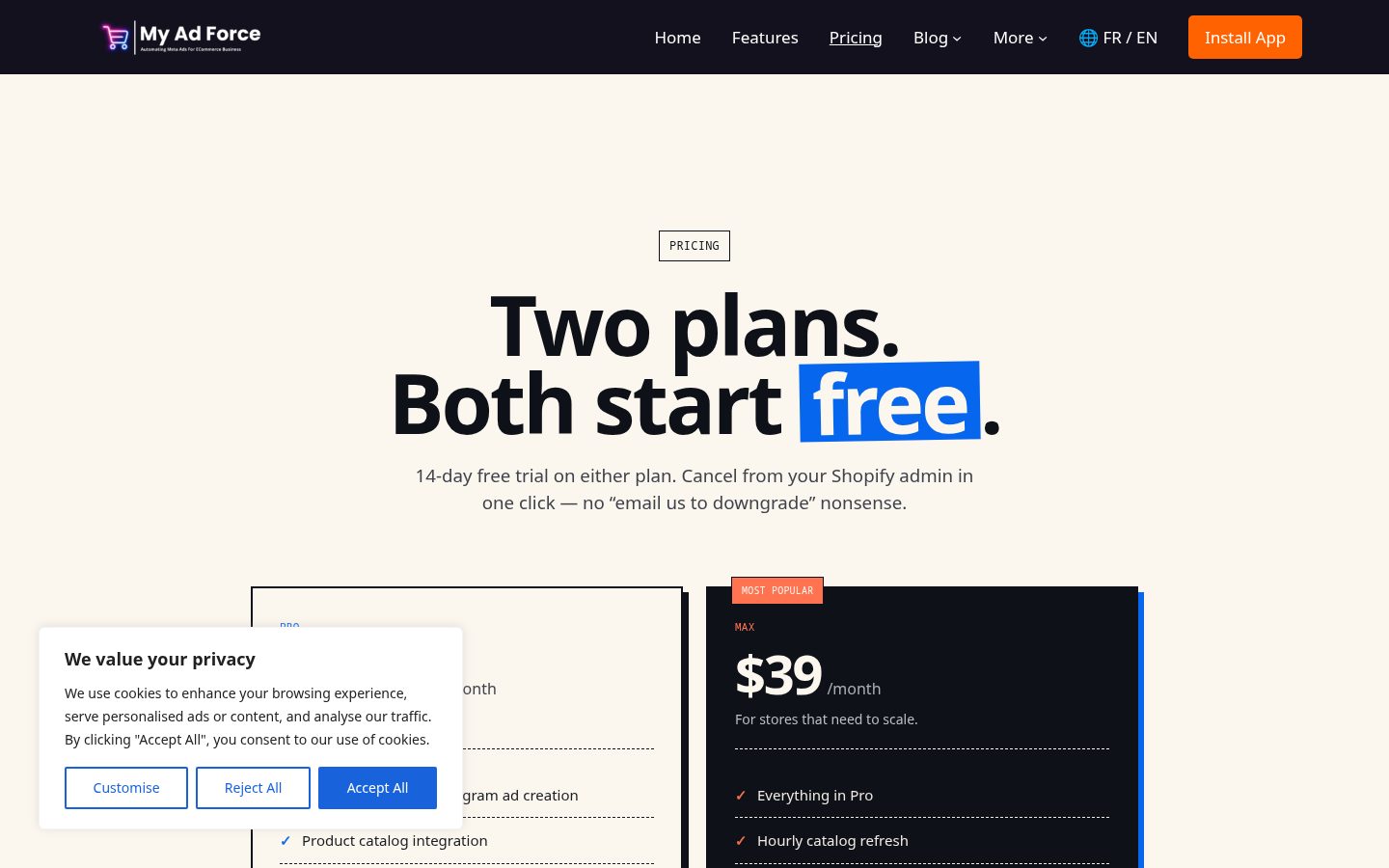 MyAdForce.com Pricing