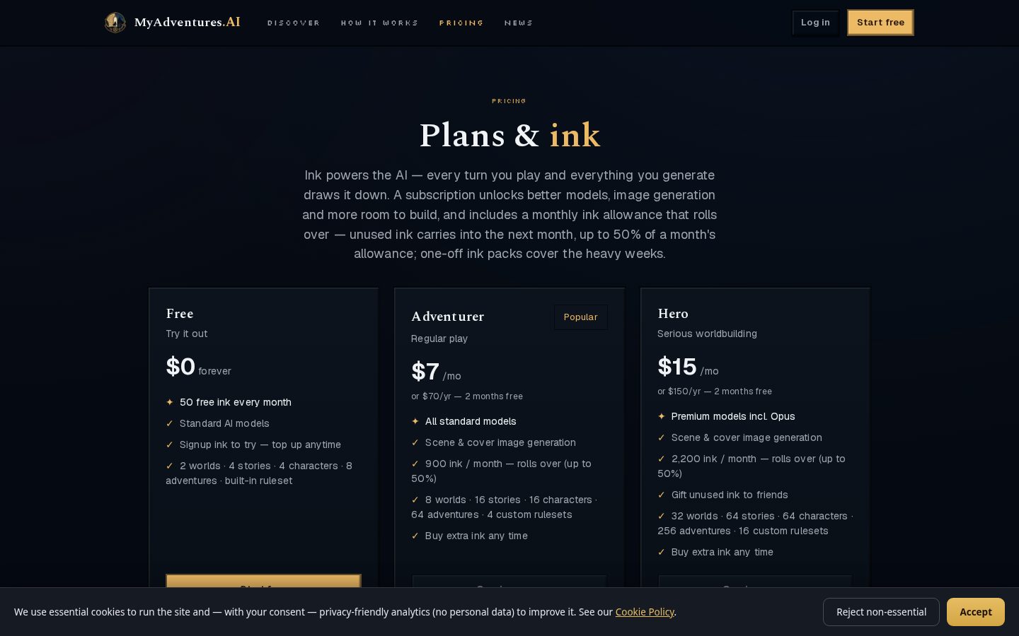 myadventures.ai Pricing