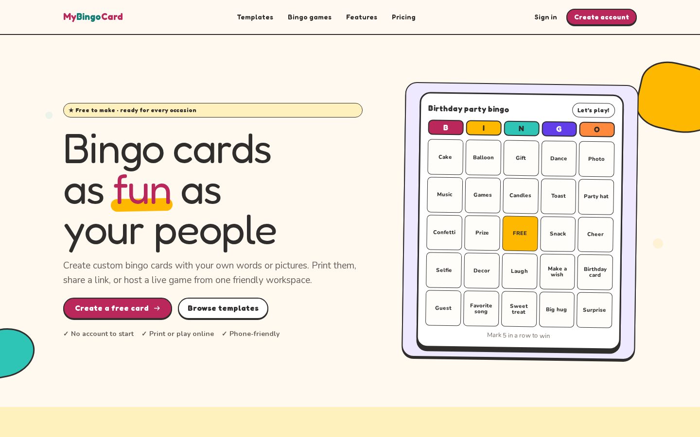 MyBingoCard Homepage