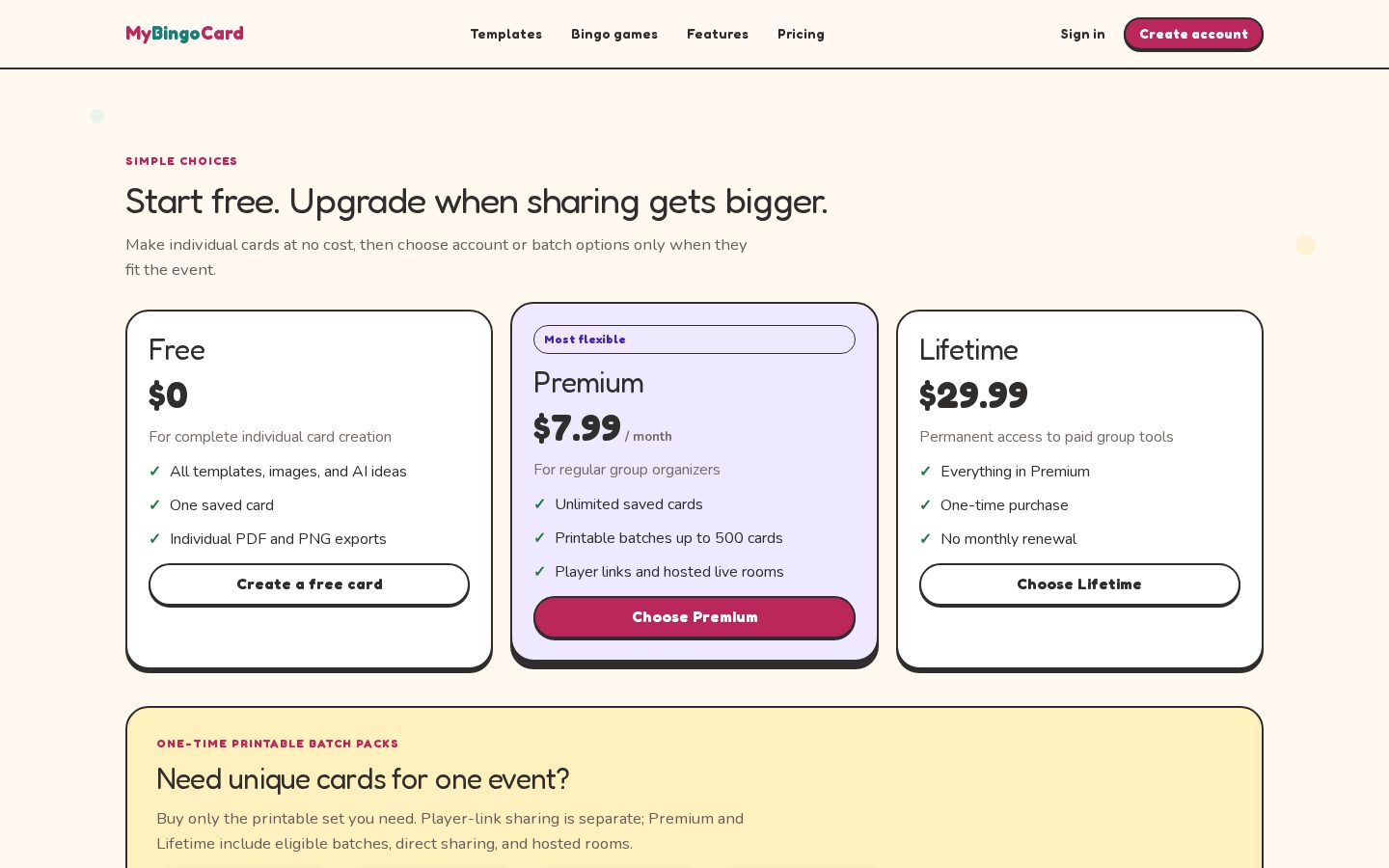 MyBingoCard Pricing