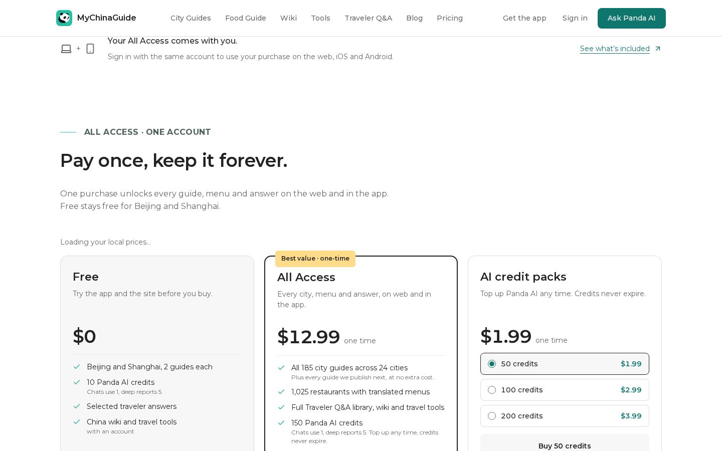 MyChinaGuide Pricing