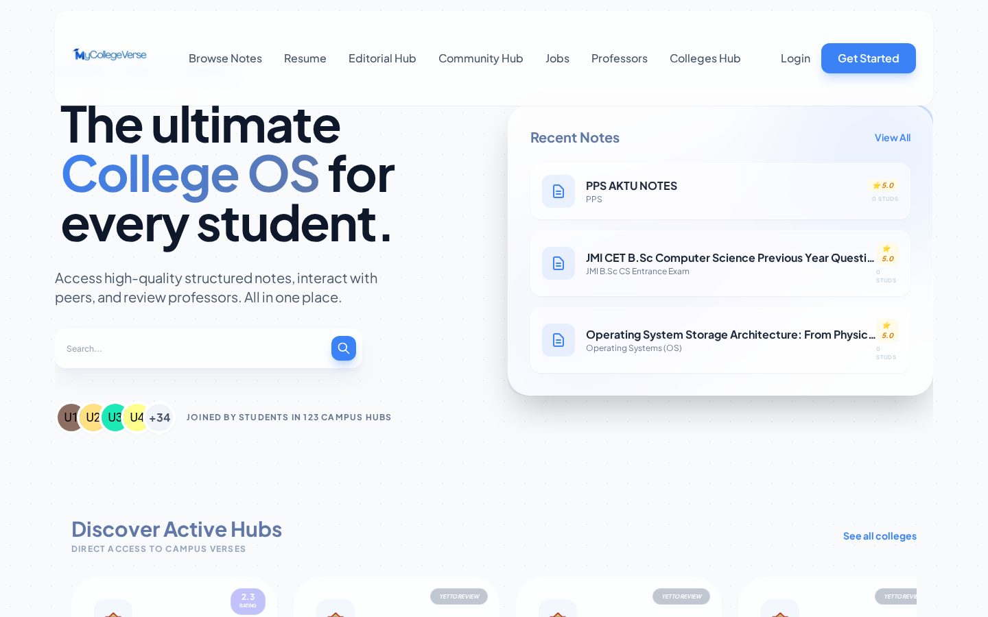 MyCollegeVerse Homepage