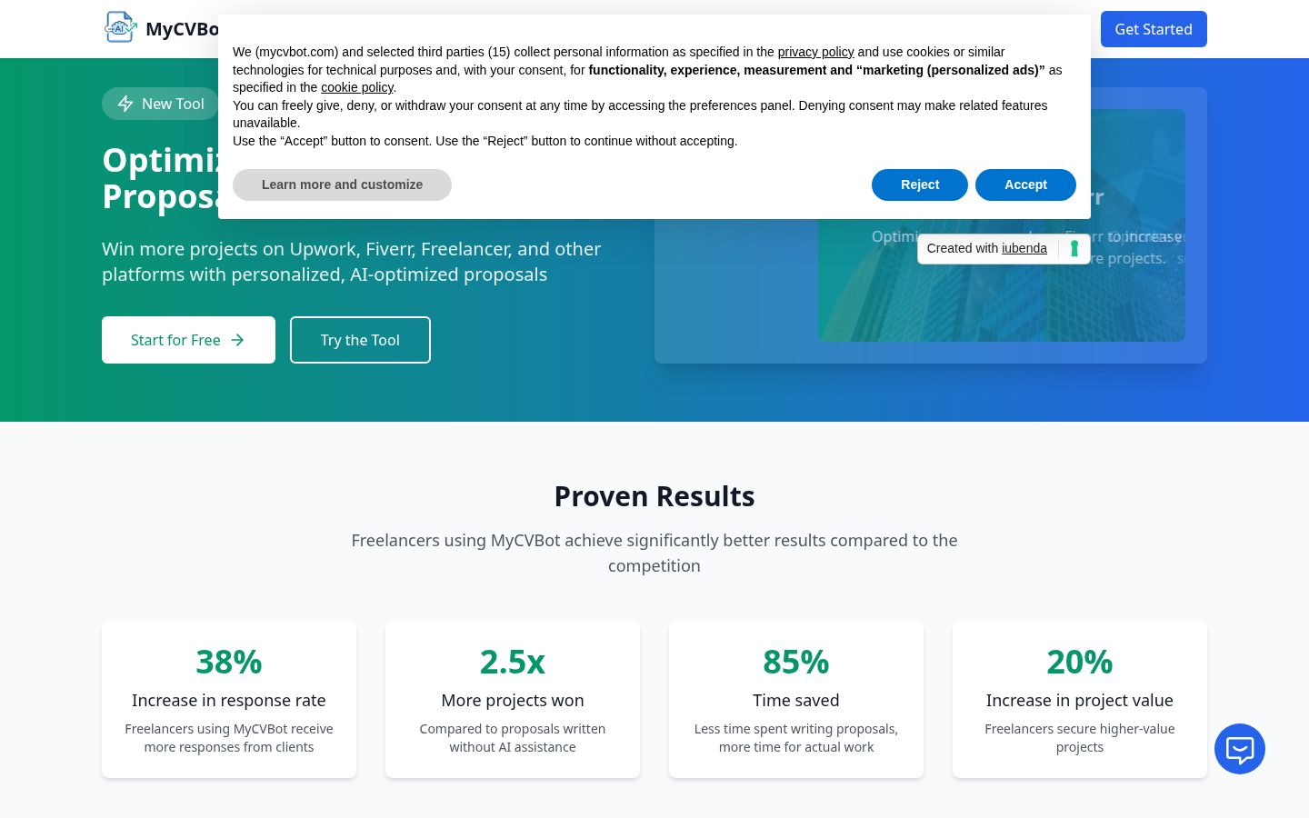 MyCVBot - Freelance project proposals Homepage