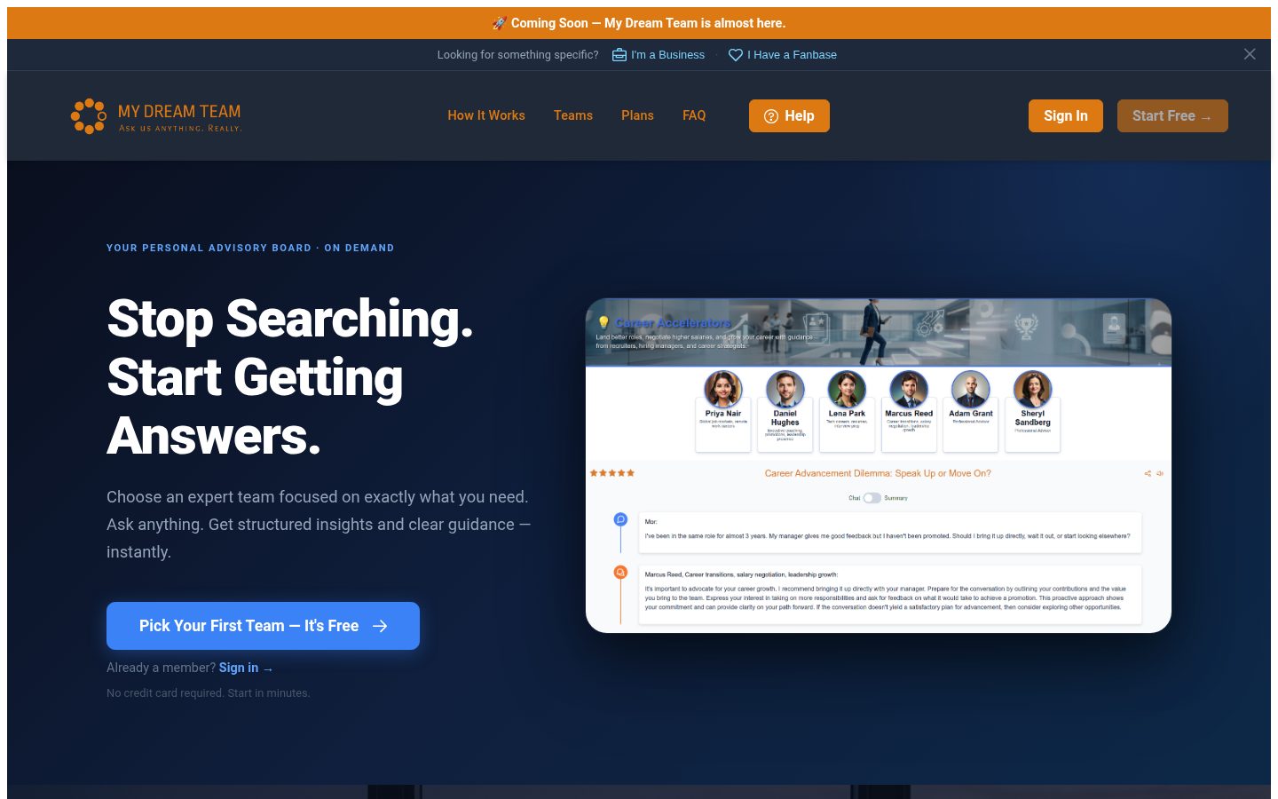 MyDreamTeam Homepage