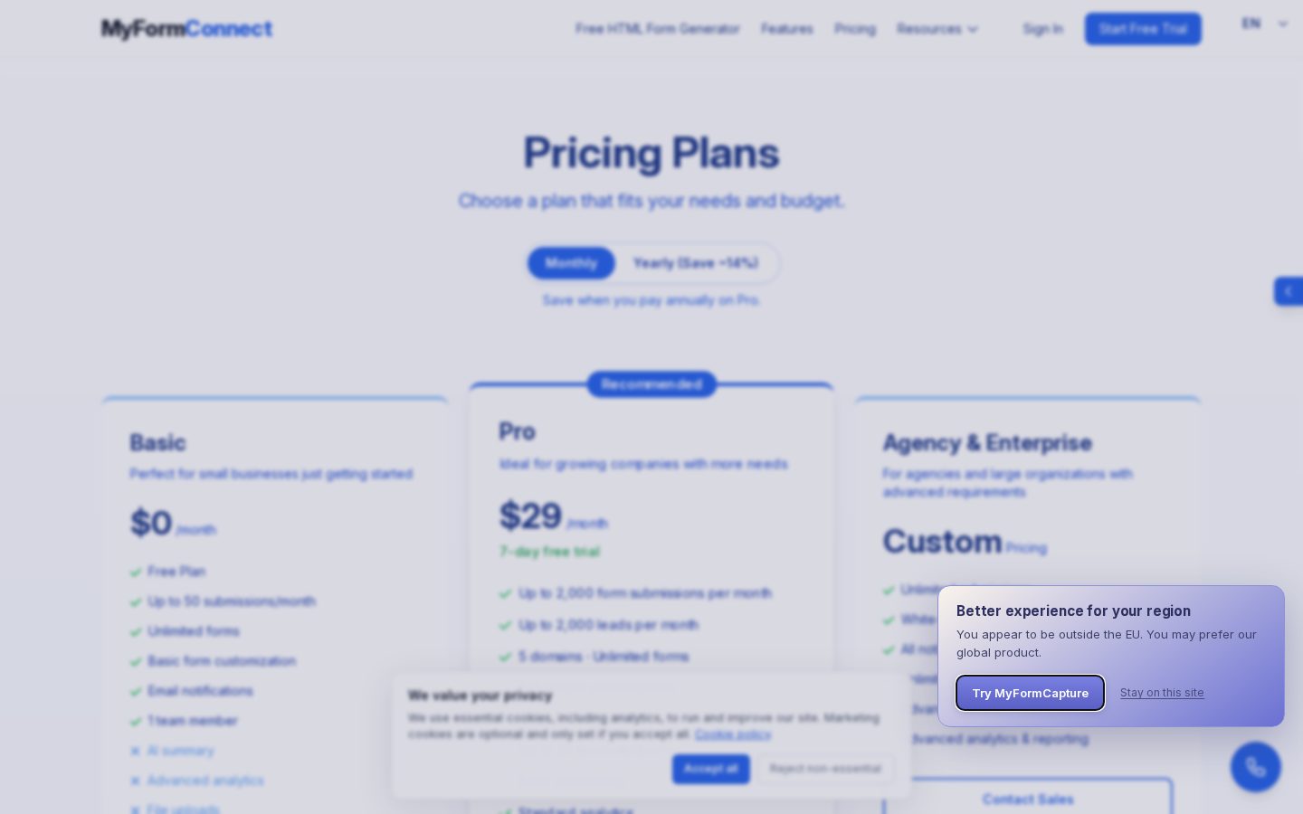 MyFormConnect Pricing