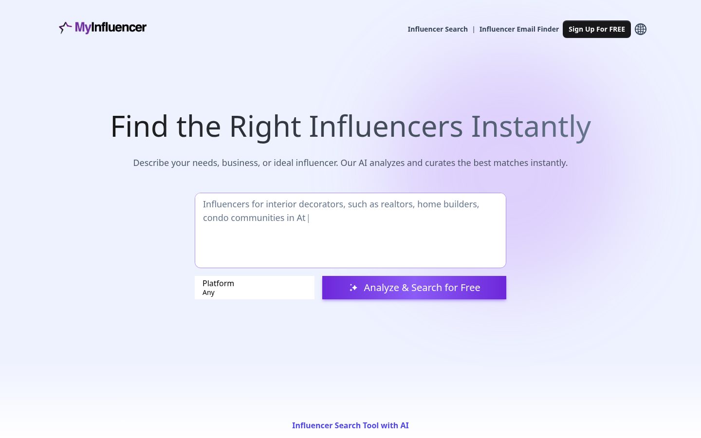 MyInfluencer Homepage