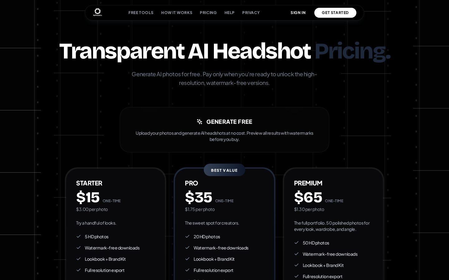 MyPhotoAI Pricing