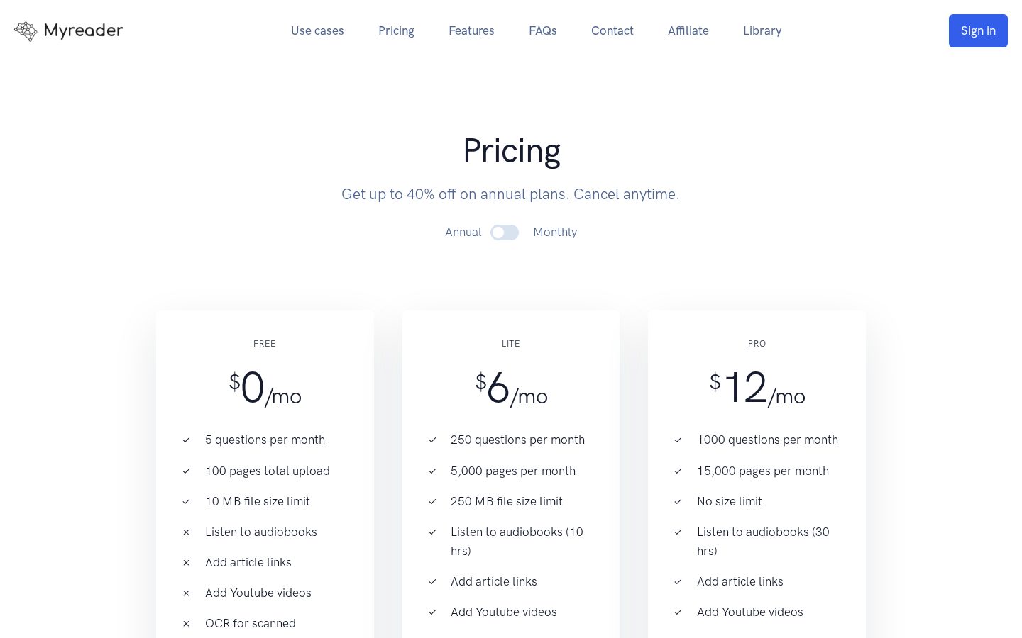 Myreader Pricing
