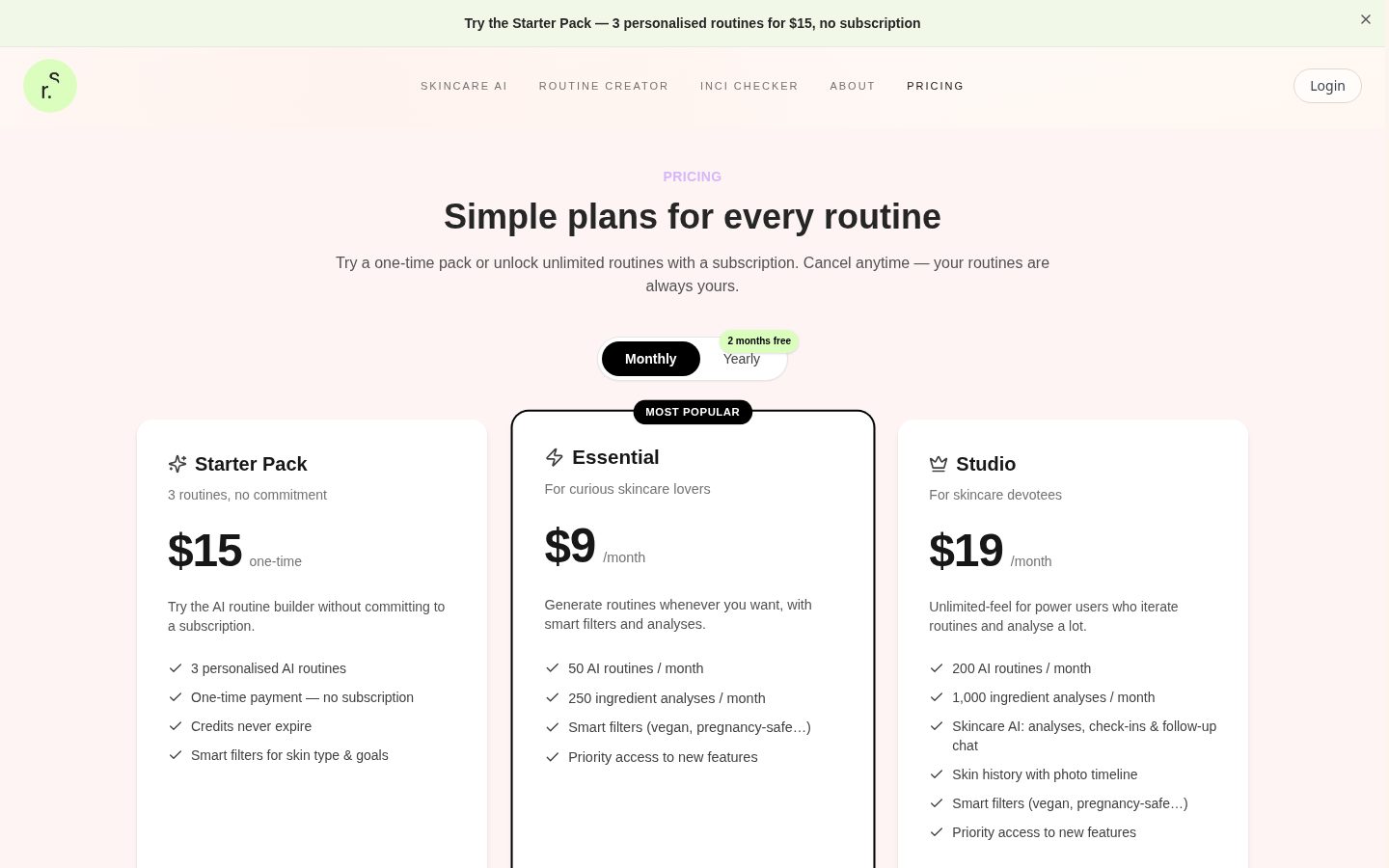 MySkinRoutine Pricing
