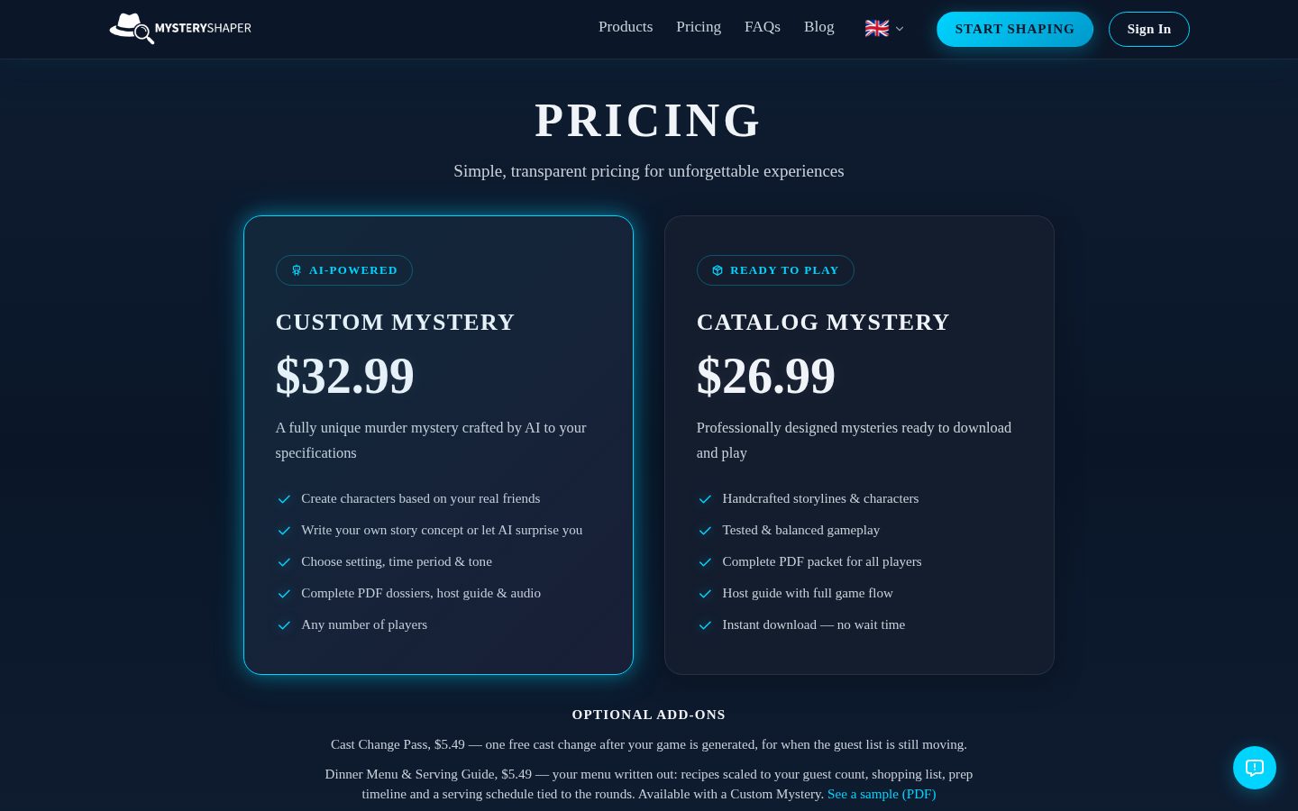 MysteryShaper Pricing