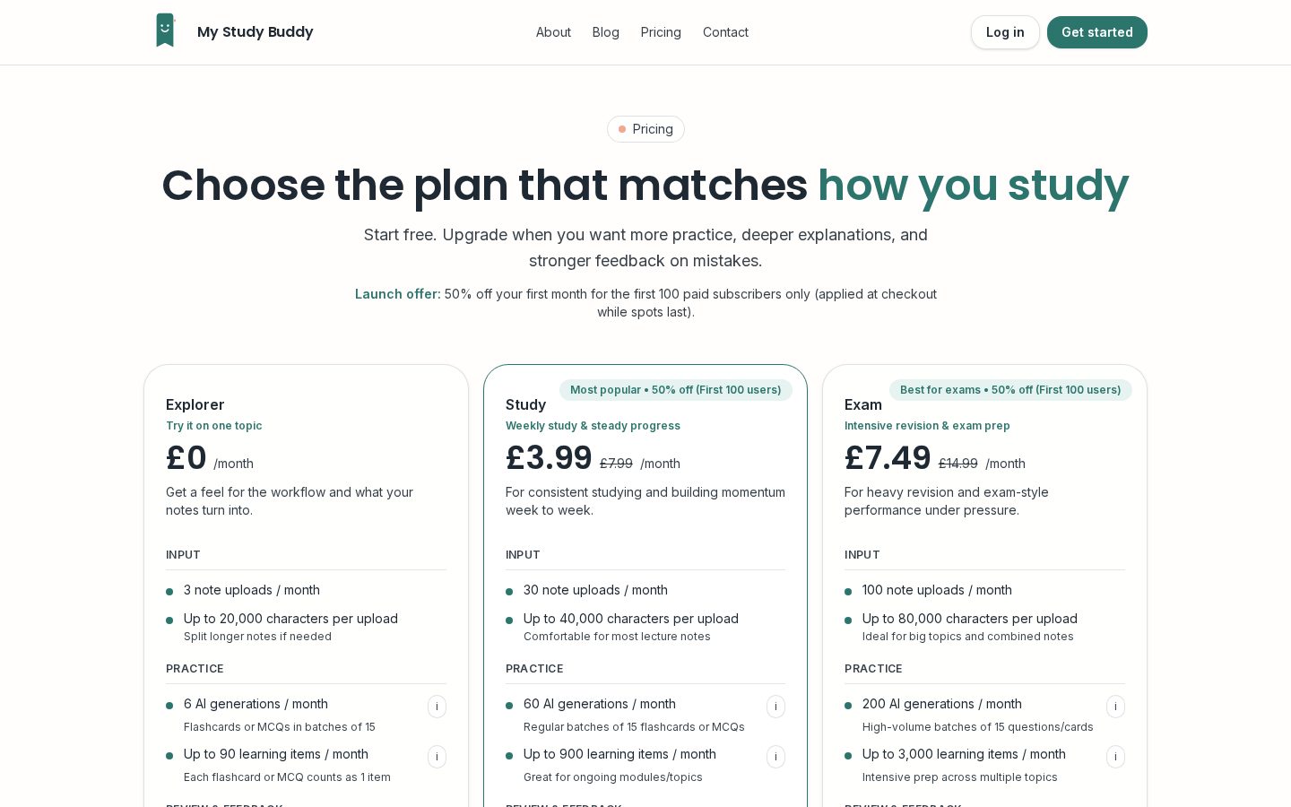 MyStudyBuddy Pricing