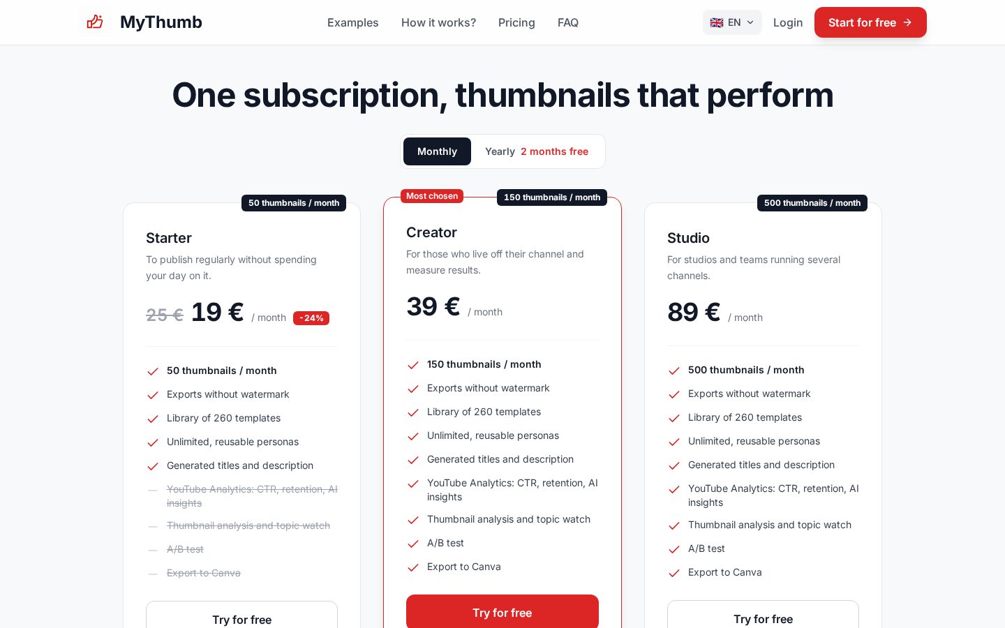 MyThumb Pricing