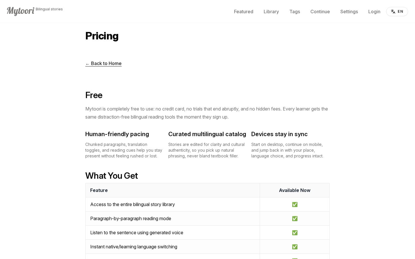 Mytoori Pricing