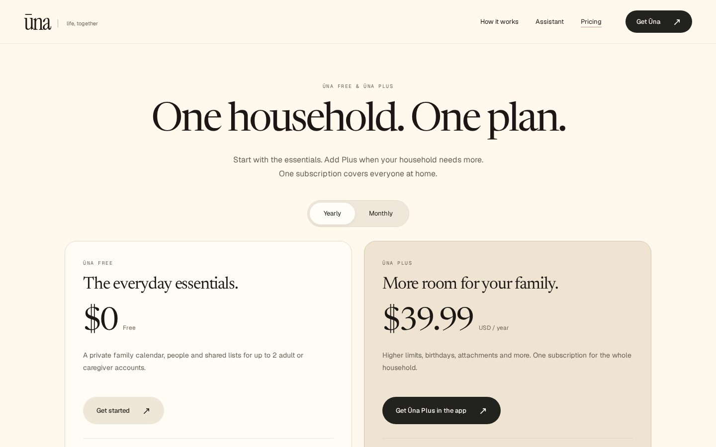 Ūna Pricing