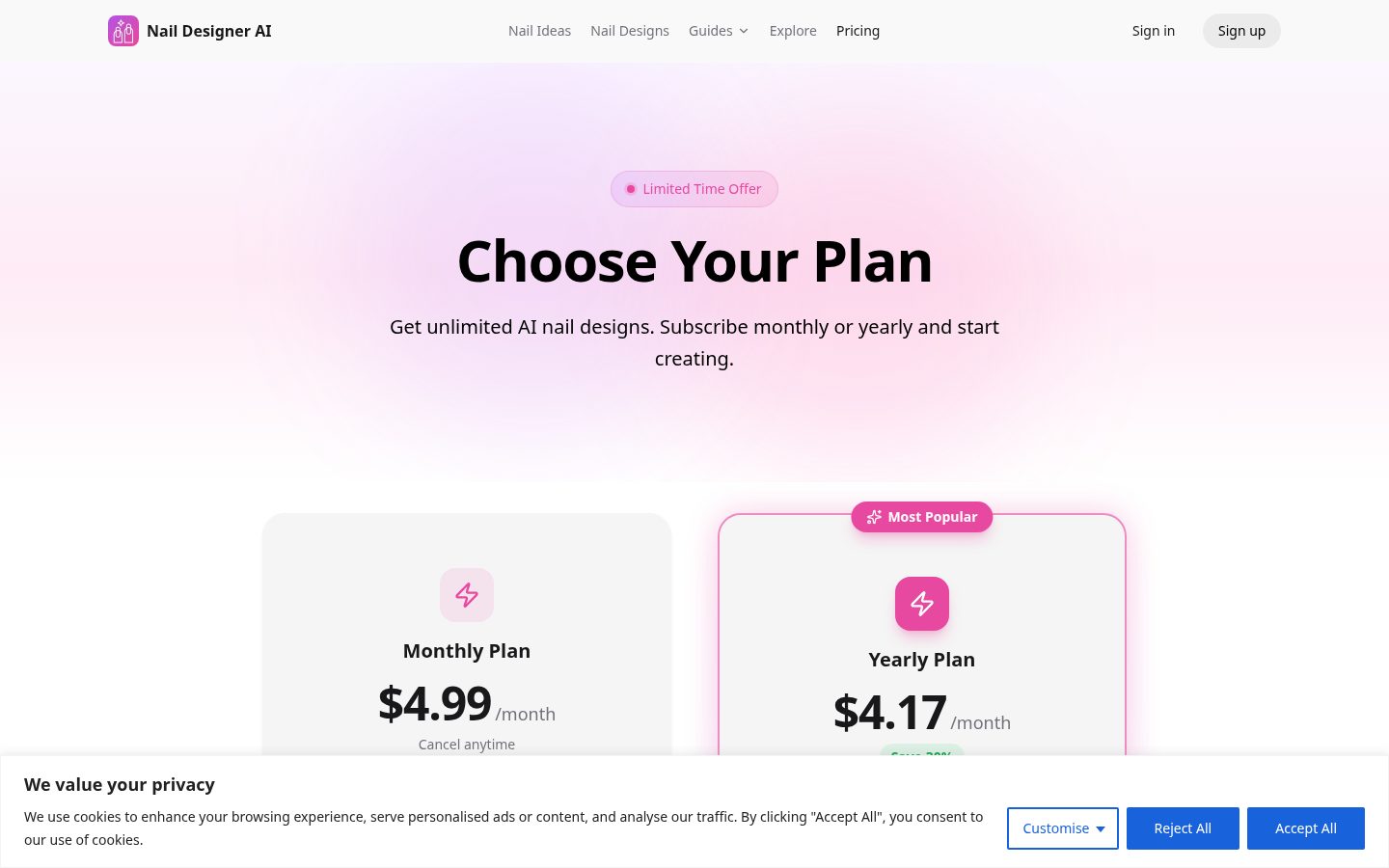 Nail Designer AI Pricing