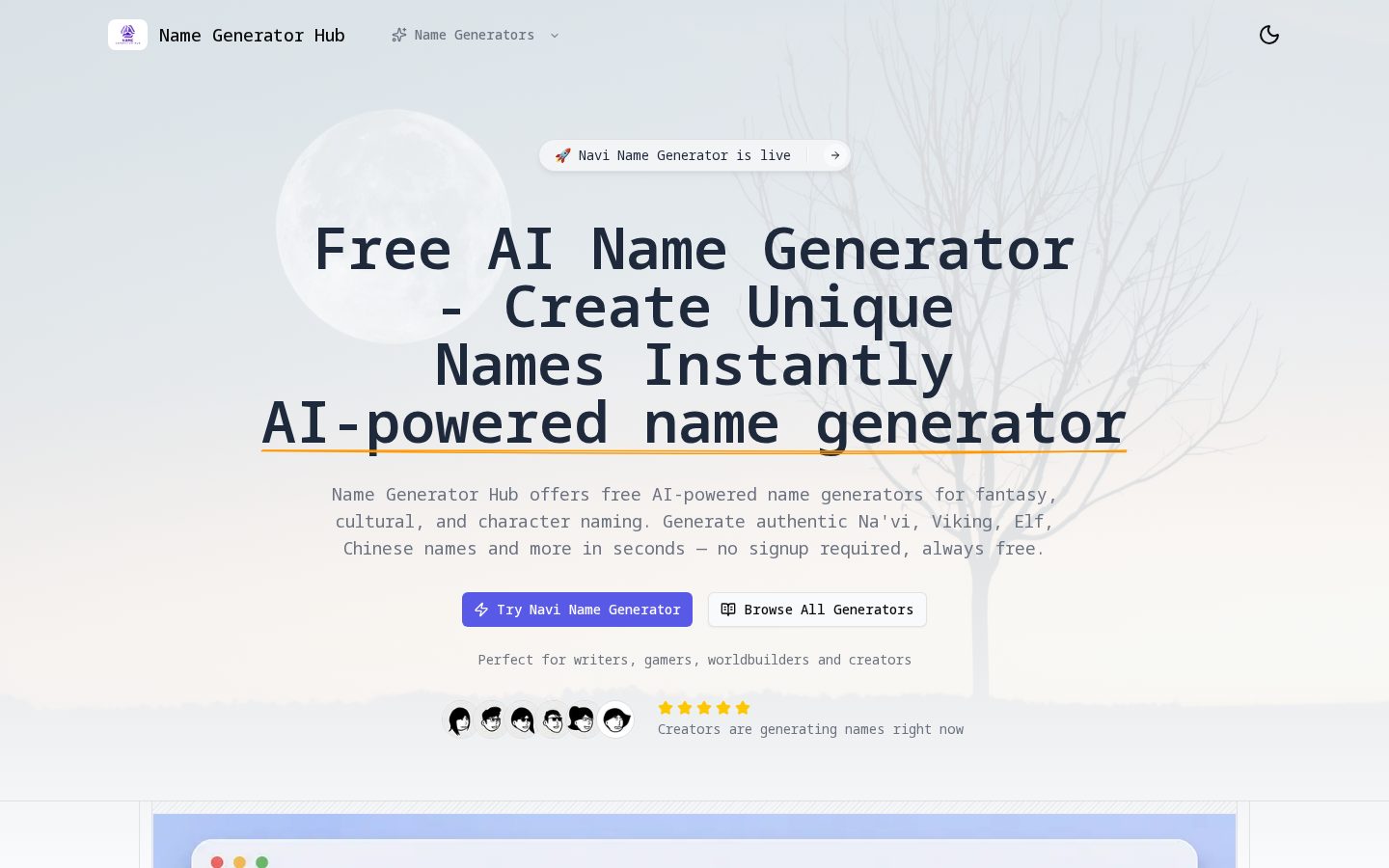 Name Generator Hub Homepage