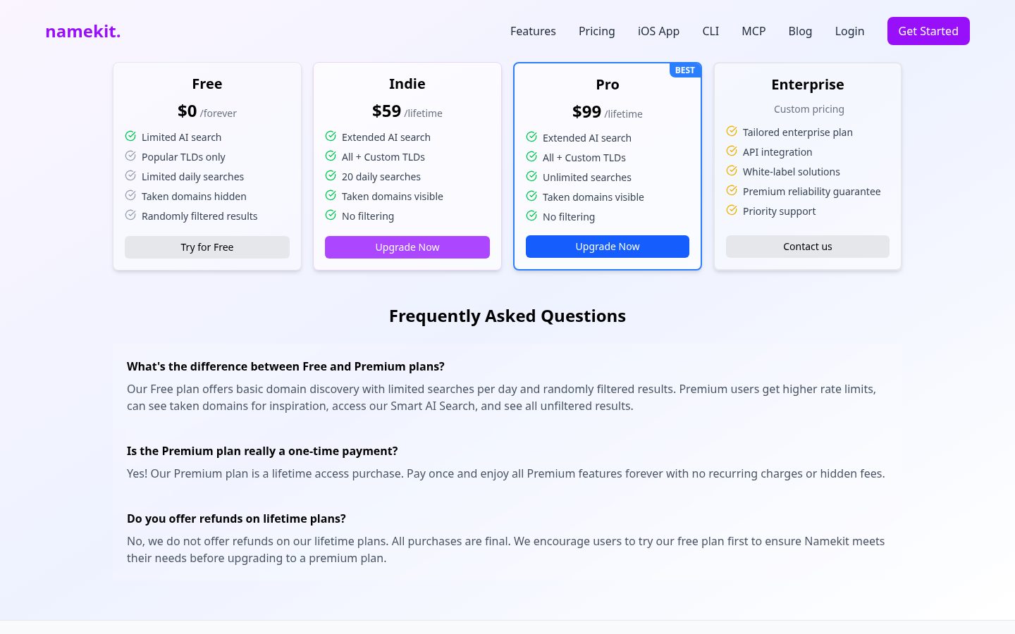 Namekit Pricing