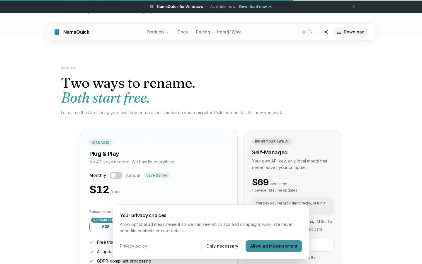 NameQuick Pricing