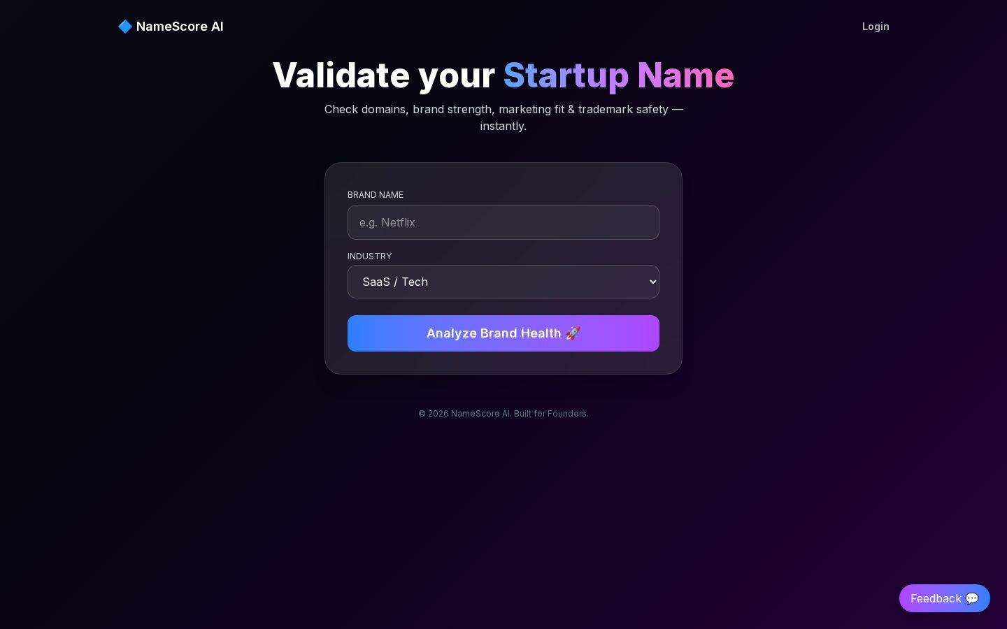 NameScore AI Homepage
