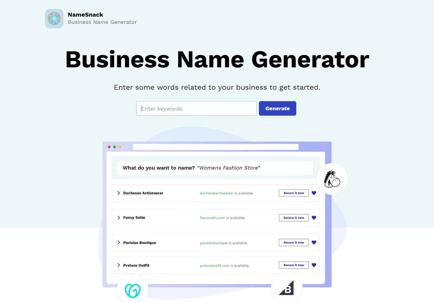 NameSnack homepage