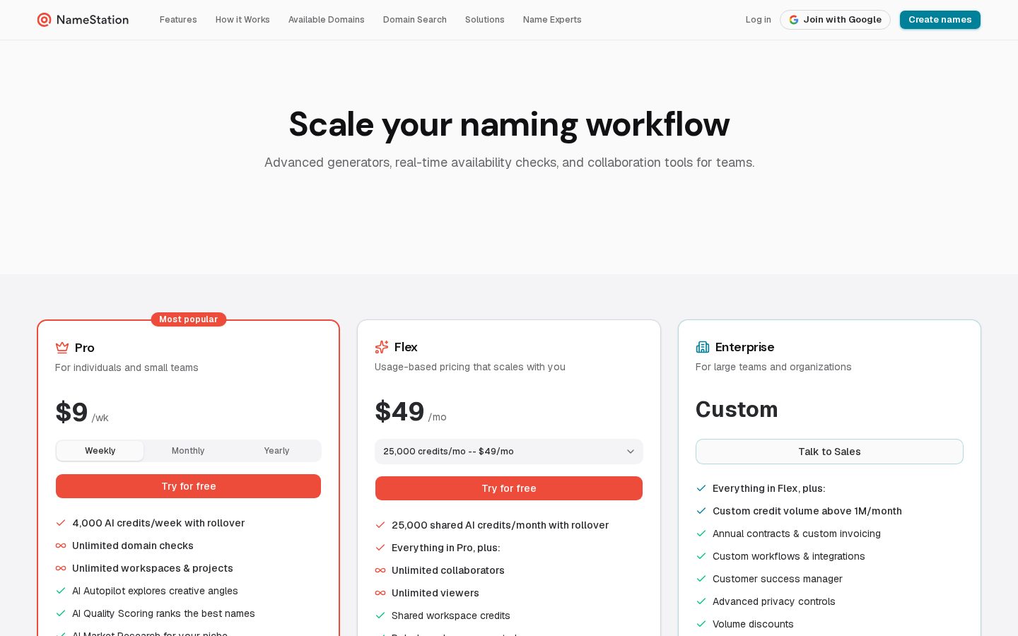 NameStation Pricing
