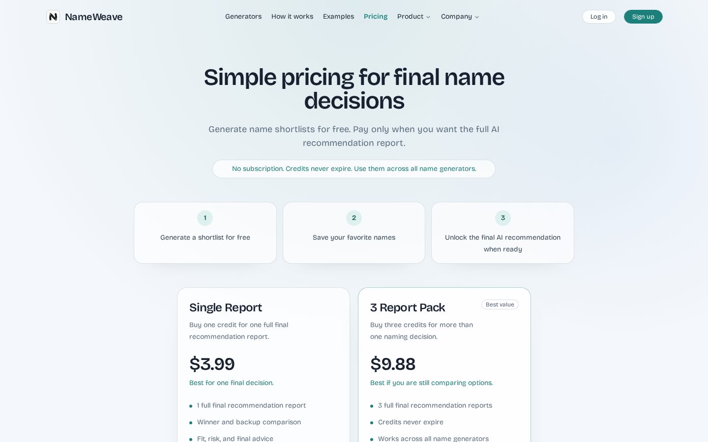 NameWeave Pricing