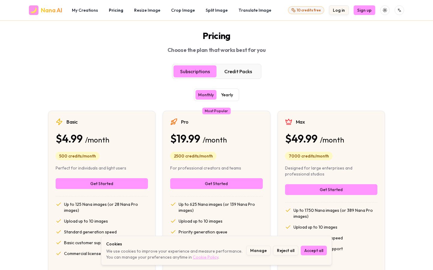 Nana AI Pricing