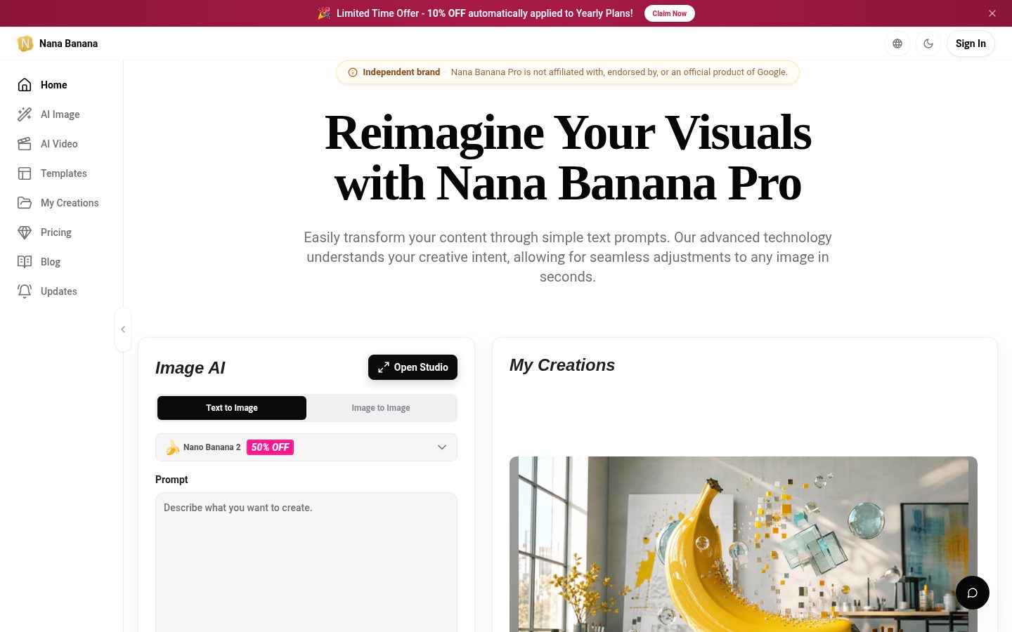 Nana Banana AI Homepage