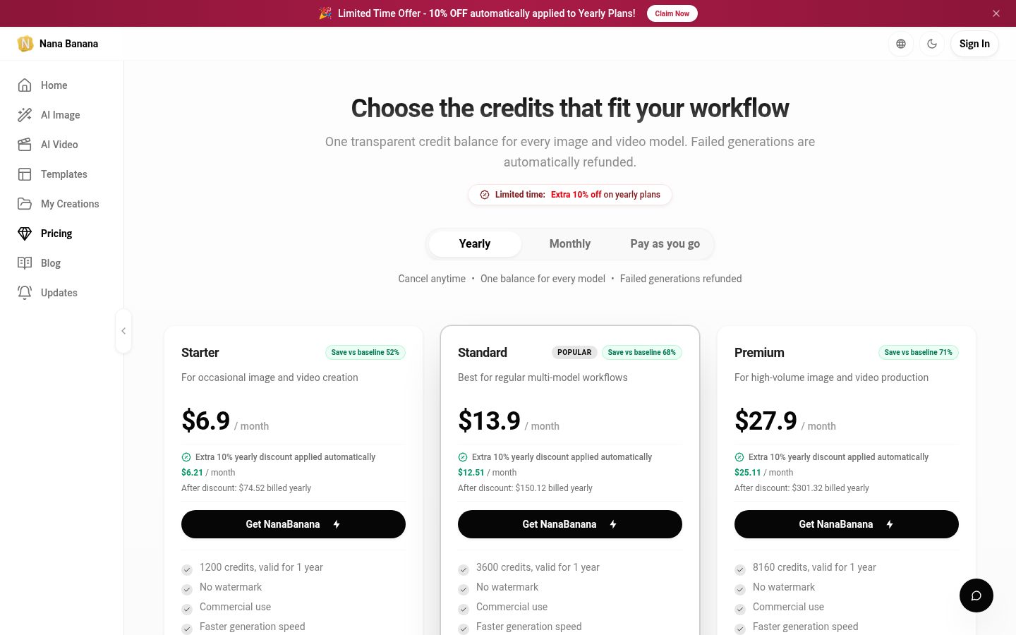 Nana Banana AI Pricing