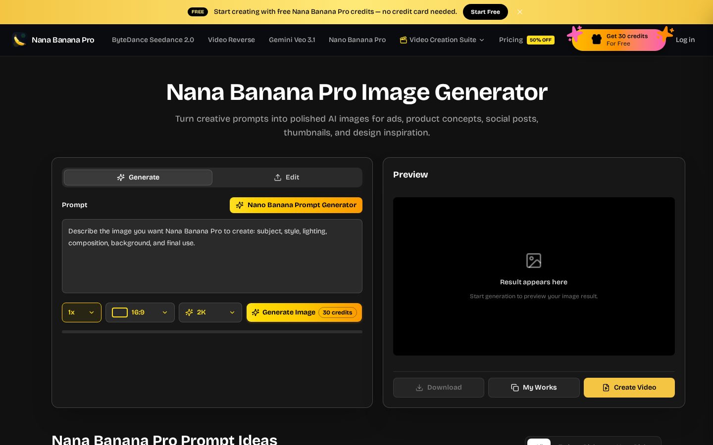 Nana Banana Pro AI Homepage