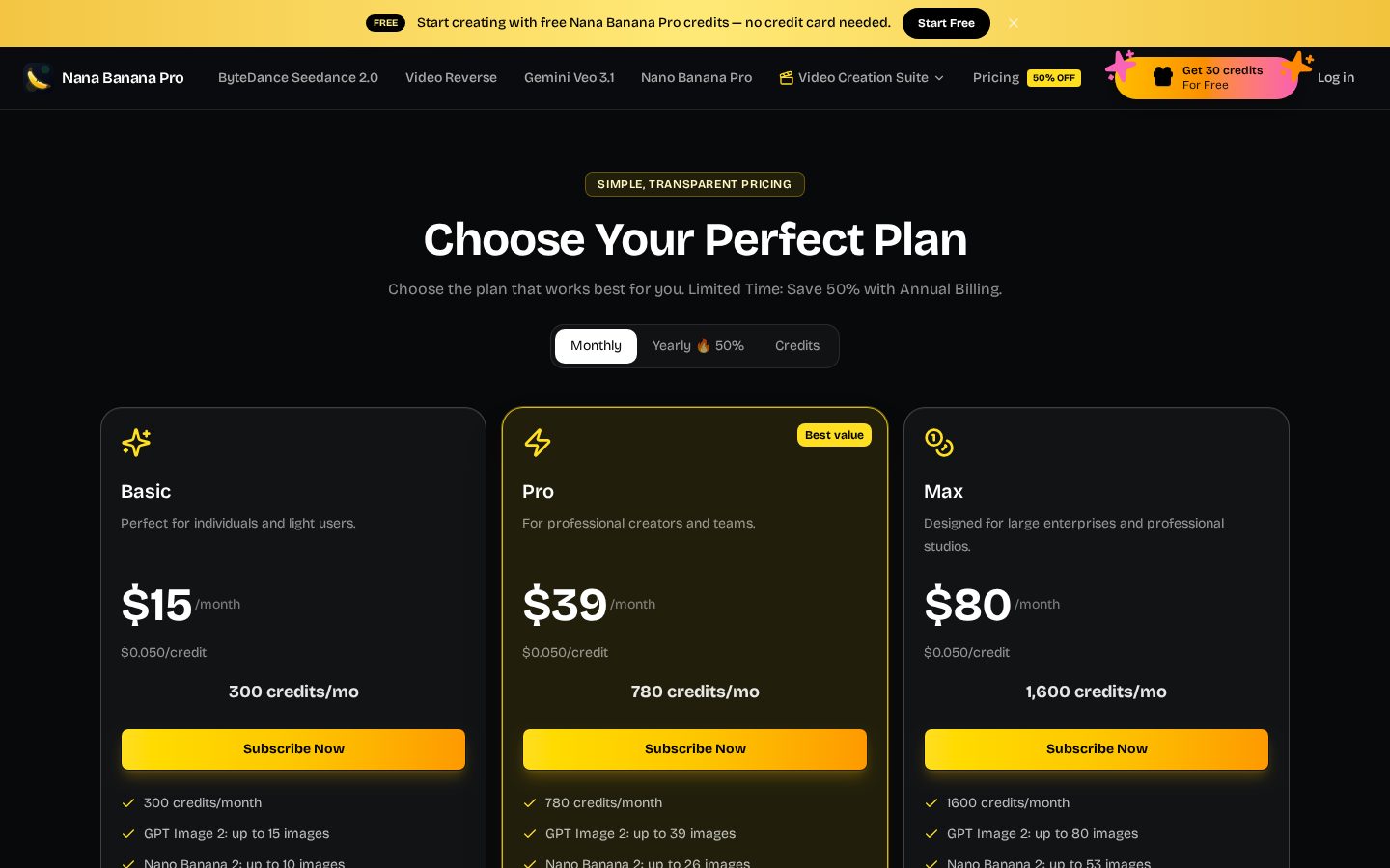 Nana Banana Pro AI Pricing