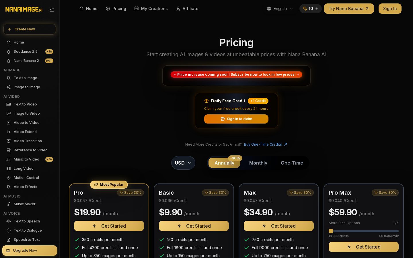 Nana Image Pricing