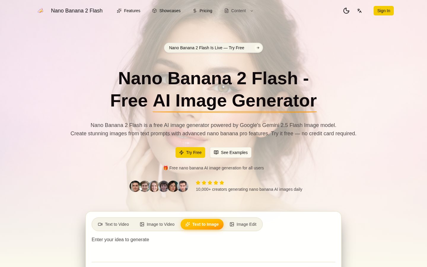 Nano Banana 2 Flash Homepage