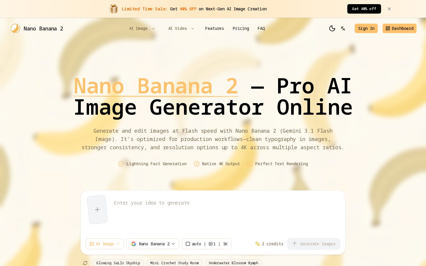 Nano Banana 2 Pro Generator Homepage