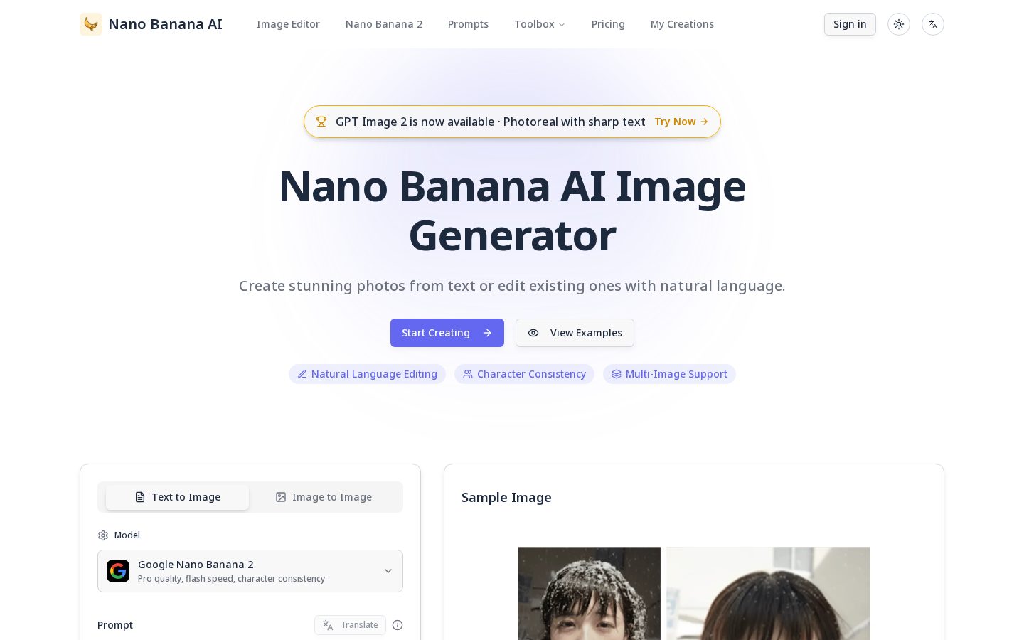 Nano Banana AI — AI Image Generator & Editor Homepage