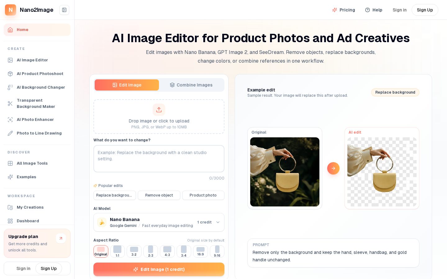 Nano Banana AI Image Generator & Editor Homepage