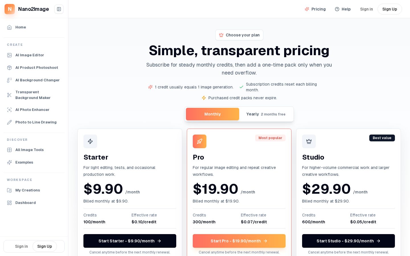 Nano Banana AI Image Generator & Editor Pricing